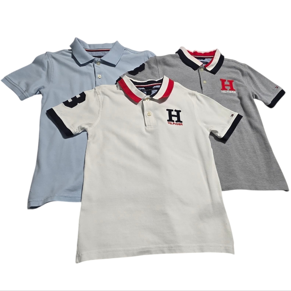 Boys Size 7 Tommy Hilfiger Polo Shirts Bundle - White, Blue, Gray